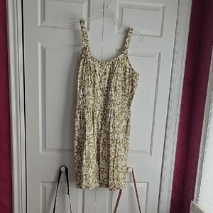 Floral Print Dress in Cream and Olive Green